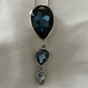 Blue sky drop pendant necklace. Touchstone Syvarski crystal -18” drop